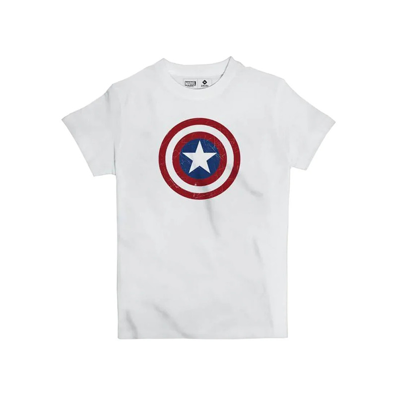 Jobedu Captain America Shield Logo Kids' T-shirt - 12 Years - White - تي-شيرت